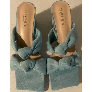Torgeis Flamingo Womens Faux Suede Blue Top Knotted Slip On  Sandals Size 6.5